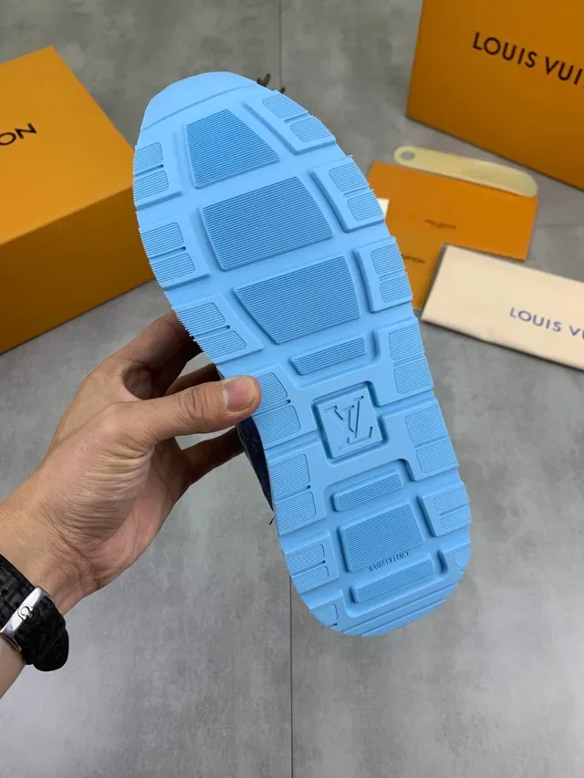 Louis Vuitton LV Trainer Blue White Denim-Panelled Mesh-Accented Lifestyle Sneakers 3