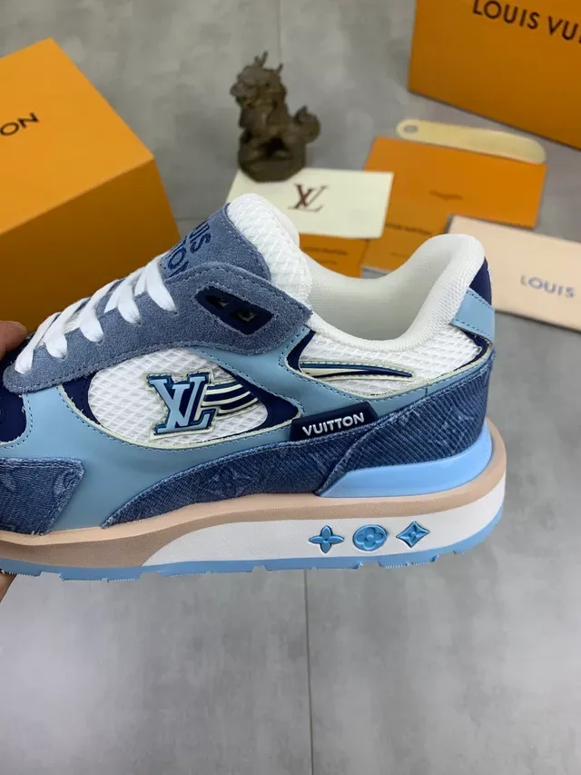 Louis Vuitton LV Trainer Blue White Denim-Panelled Mesh-Accented Lifestyle Sneakers 4