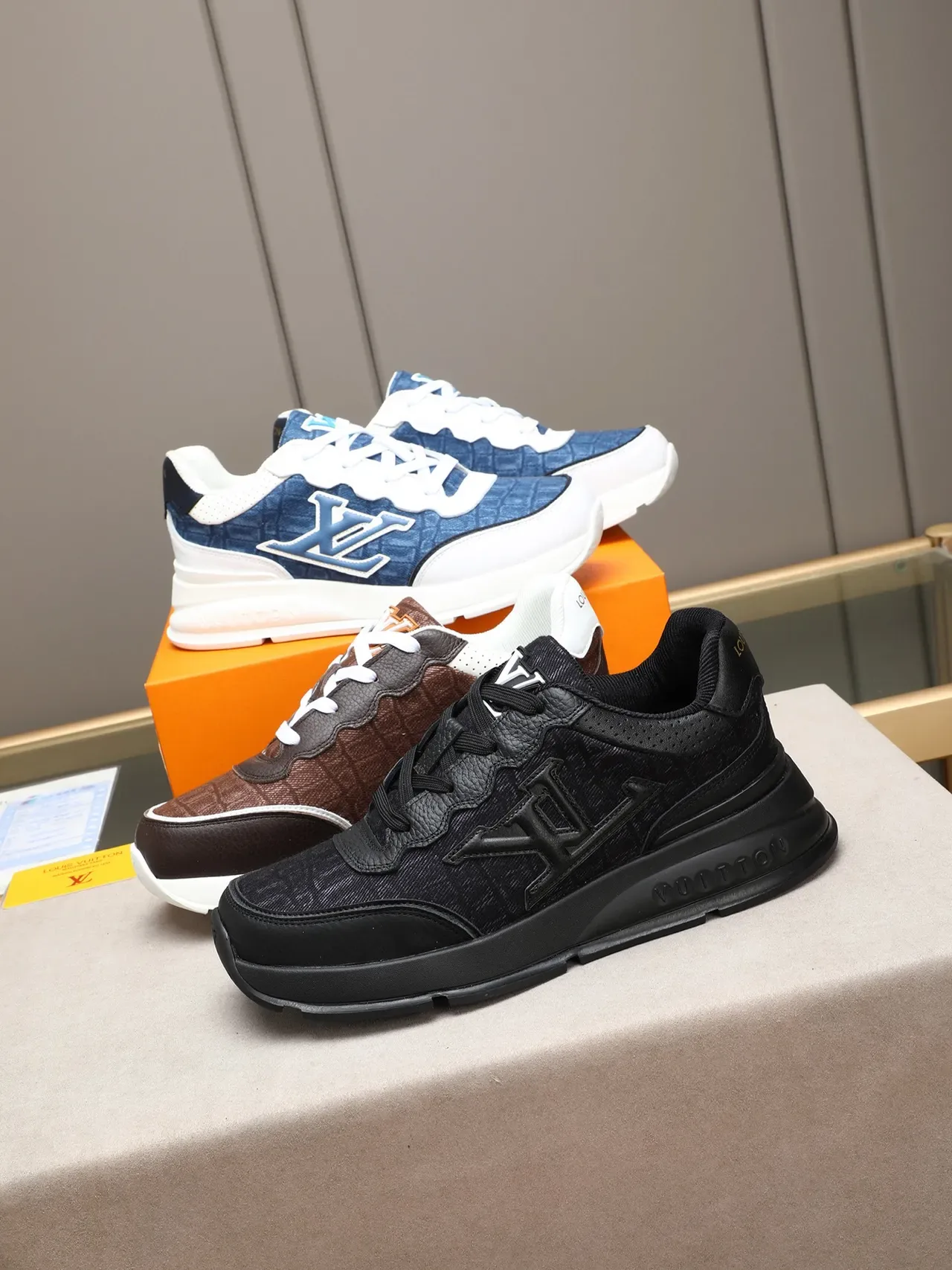 Louis Vuitton LV Trainer Blue White Denim-Textured Upper Oversized Stitched Monogram Chunky Sneakers 2