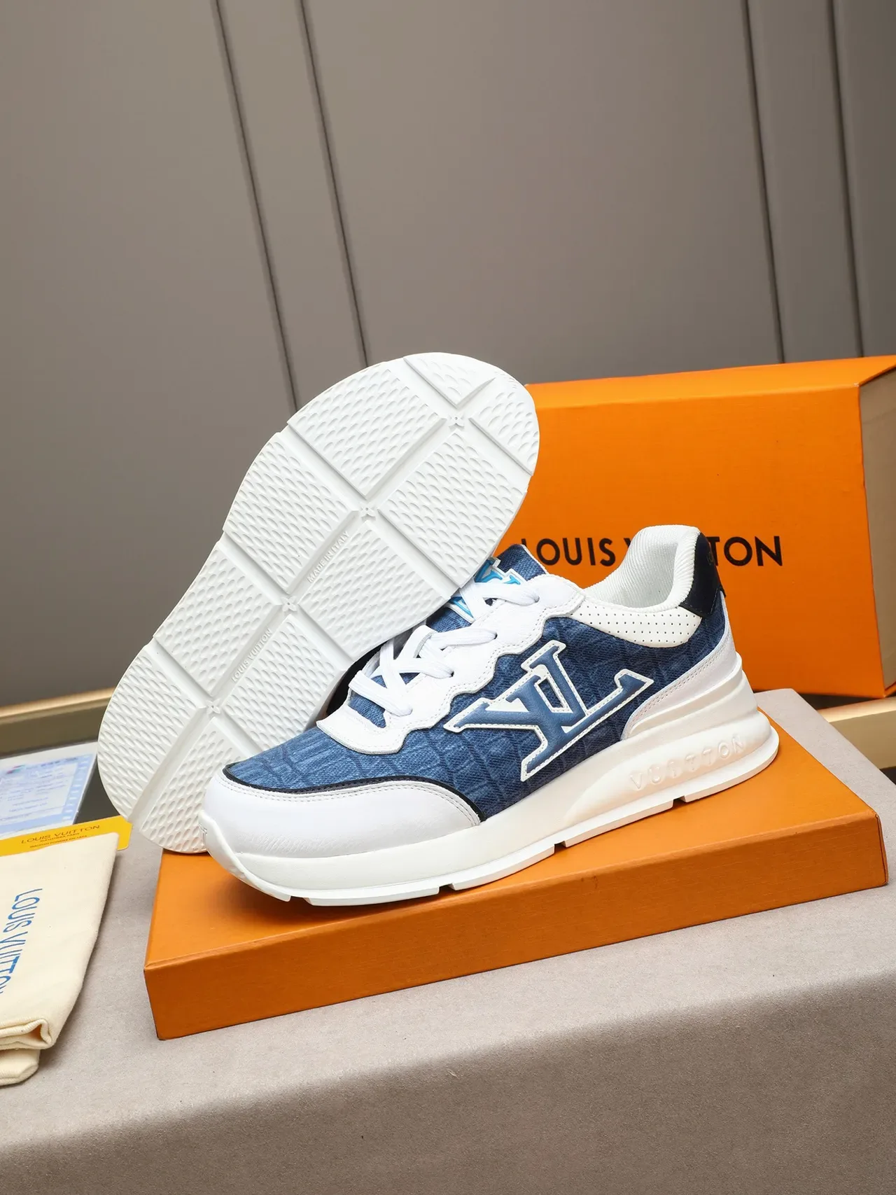 Louis Vuitton LV Trainer Blue White Denim-Textured Upper Oversized Stitched Monogram Chunky Sneakers 4