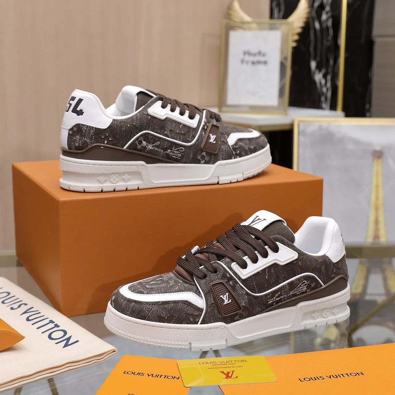 Louis Vuitton LV Trainer Brown White Monogrammed Textile Upper Plastic Cage Overlay Lifestyle Sneakers 2
