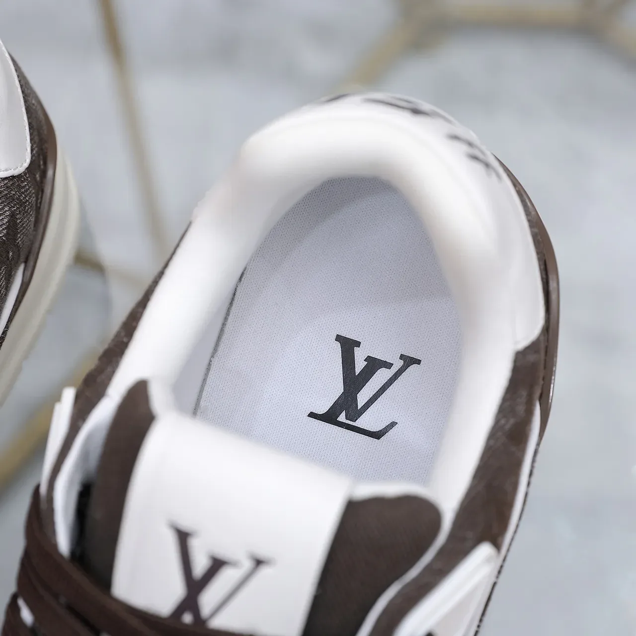 Louis Vuitton LV Trainer Brown White Monogrammed Textile Upper Plastic Cage Overlay Lifestyle Sneakers 5