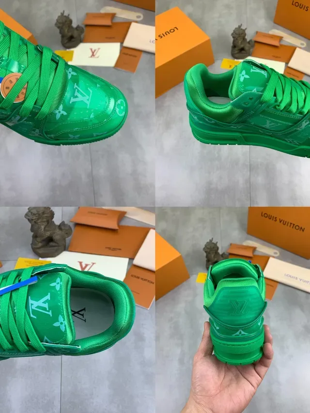 لويس فيتون LV Trainer أحذية lifestyle أخضر شفاف مونوغرام overlay كعب chunky sculpted 2