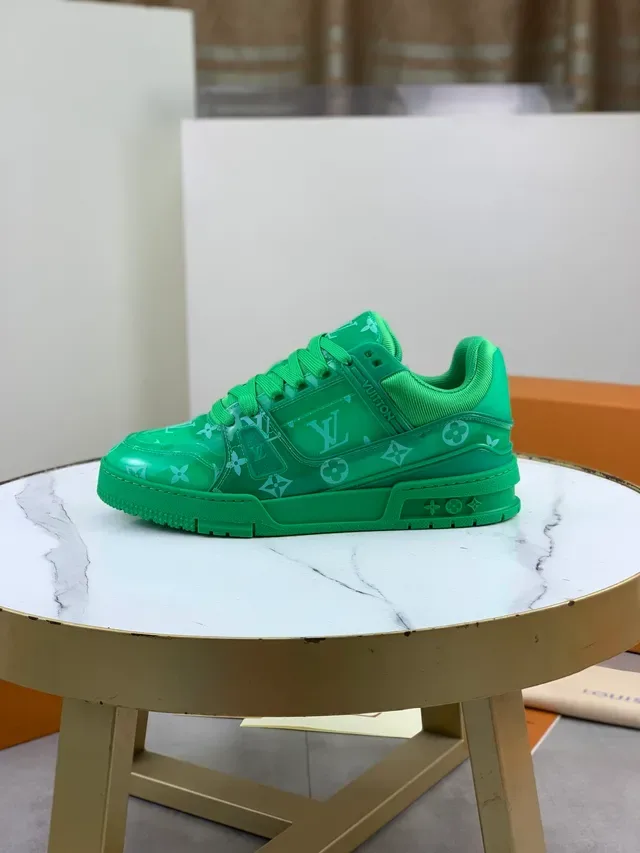 لويس فيتون LV Trainer أحذية lifestyle أخضر شفاف مونوغرام overlay كعب chunky sculpted 5