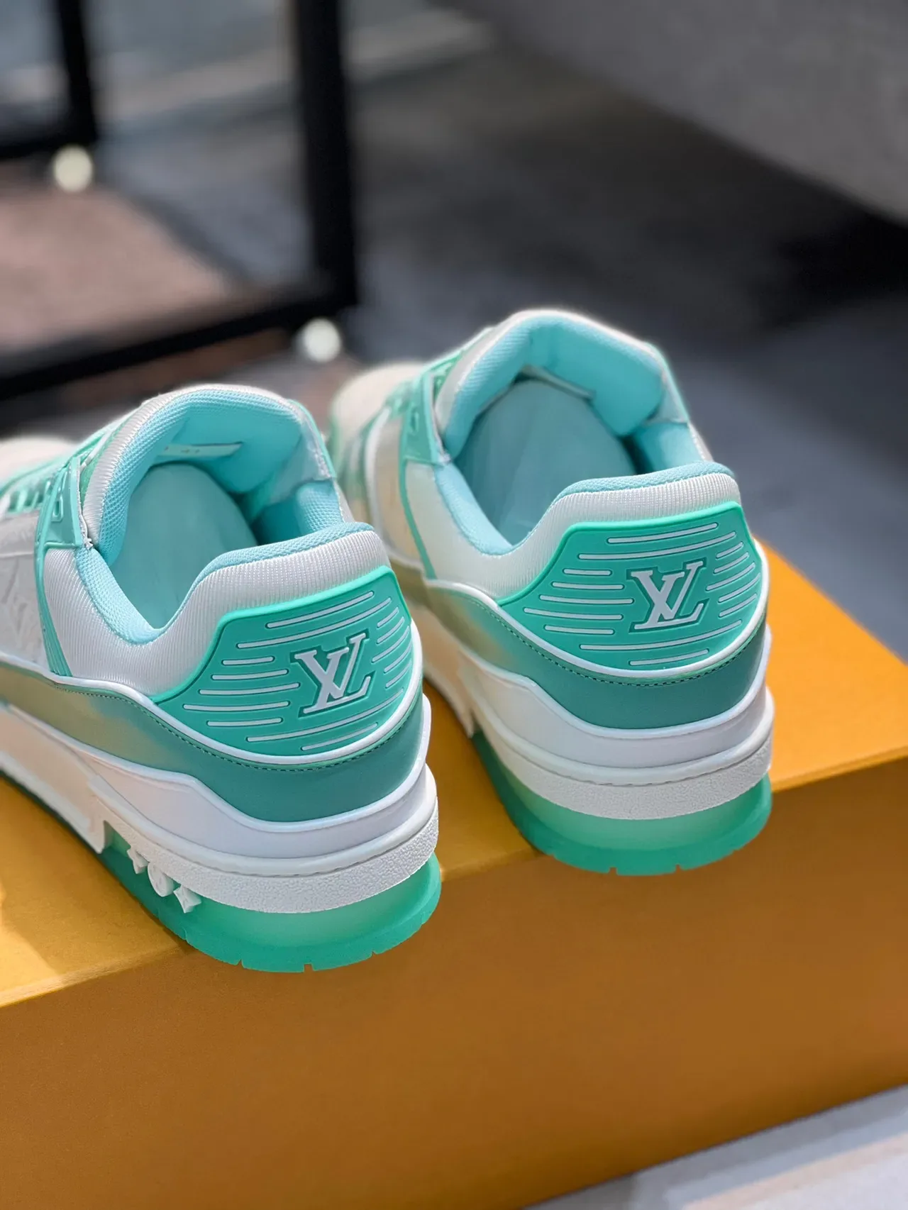Louis Vuitton LV Entraîneur Vert Blanc Cuir Stratifié Et Synthétique Supérieur Style de Vie Baskets 2