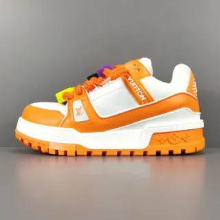 Louis Vuitton LV Tênis Laranja Branco Solado de Plataforma Dupla Tira Camada Chunky Sneakers