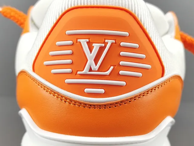 Louis Vuitton LV Tênis Laranja Branco Solado de Plataforma Dupla Tira Camada Chunky Sneakers 6