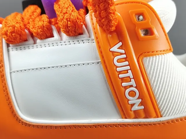 Louis Vuitton LV Tênis Laranja Branco Solado de Plataforma Dupla Tira Camada Chunky Sneakers 8