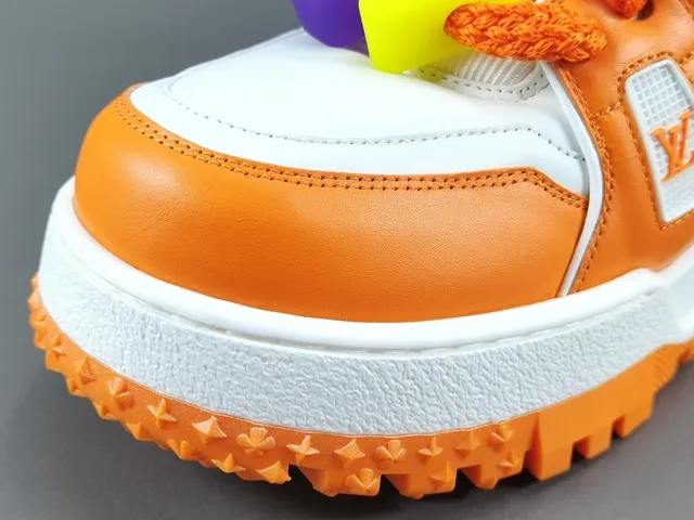 Louis Vuitton LV Tênis Laranja Branco Solado de Plataforma Dupla Tira Camada Chunky Sneakers 9