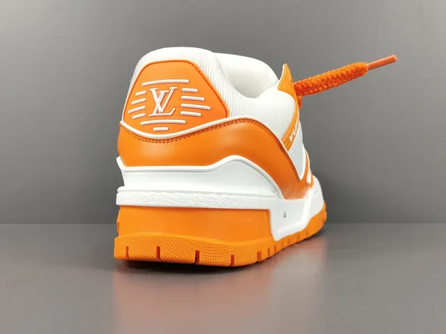 Louis Vuitton LV Tênis Laranja Branco Solado de Plataforma Dupla Tira Camada Chunky Sneakers 14