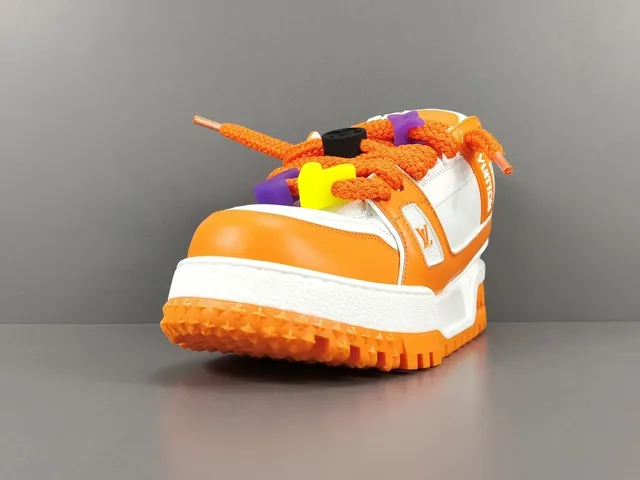 Louis Vuitton LV Tênis Laranja Branco Solado de Plataforma Dupla Tira Camada Chunky Sneakers 15