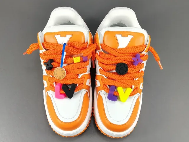 Louis Vuitton LV Tênis Laranja Branco Solado de Plataforma Dupla Tira Camada Chunky Sneakers 16