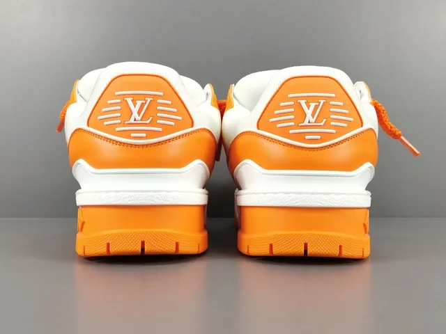 Louis Vuitton LV Tênis Laranja Branco Solado de Plataforma Dupla Tira Camada Chunky Sneakers 17