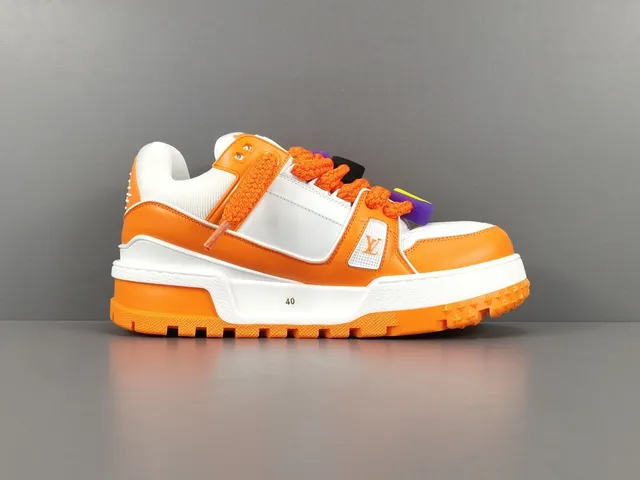 Louis Vuitton LV Tênis Laranja Branco Solado de Plataforma Dupla Tira Camada Chunky Sneakers 18