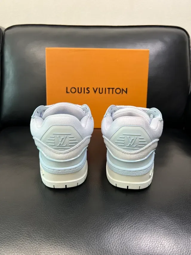 Louis Vuitton LV Trainer Tênis Lifestyle Pink Blue Monogram Lona Superior Sola Chunky Plataforma 3