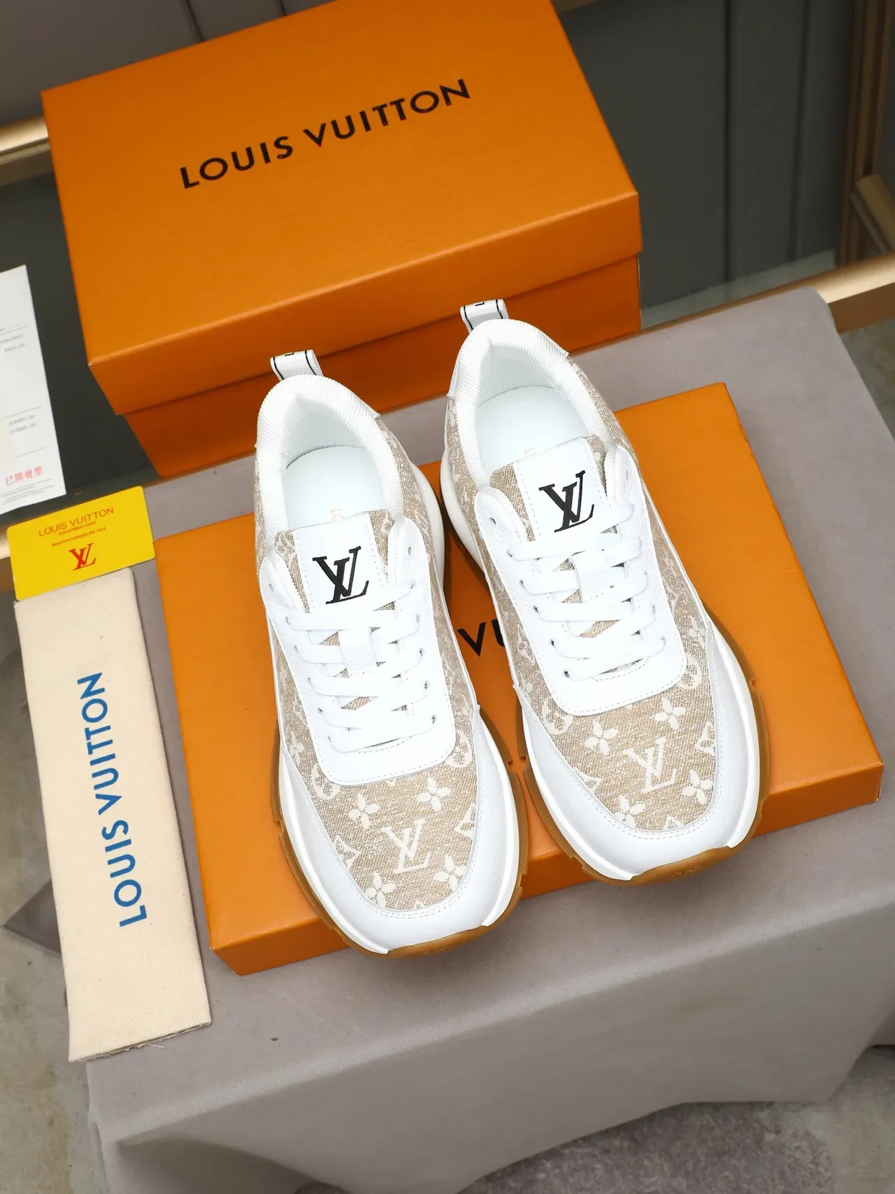 Louis Vuitton LV Trainer White Beige Monogram Canvas Leather Overlays Lifestyle Sneakers 2