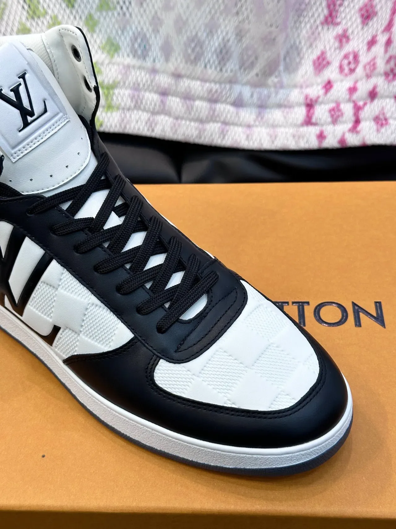Louis Vuitton LV Trainer White Black High-Top Quilted Textile Lifestyle Sneakers 3