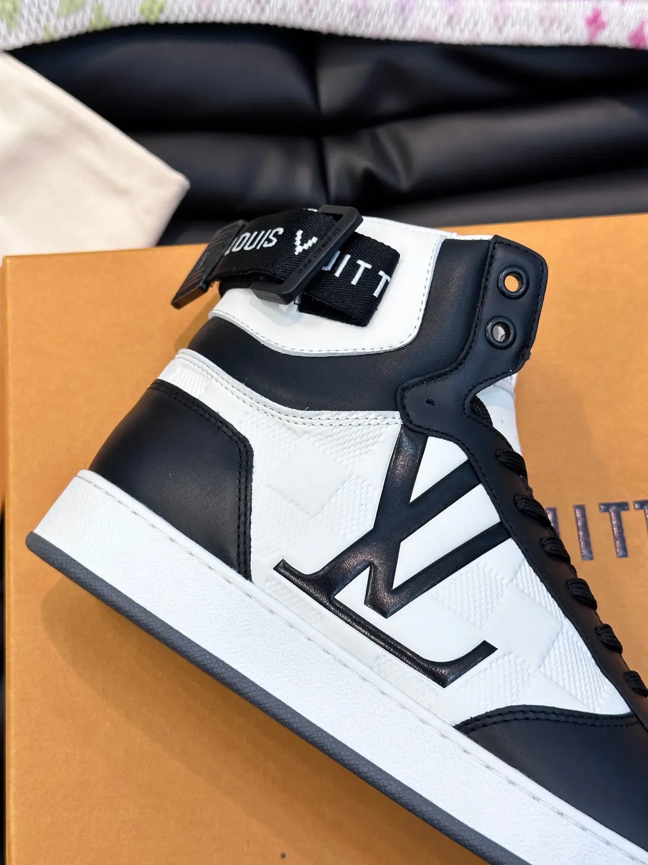 Louis Vuitton LV Trainer White Black High-Top Quilted Textile Lifestyle Sneakers 5