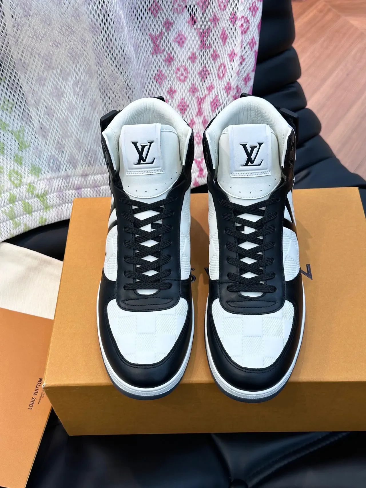 Louis Vuitton LV Trainer White Black High-Top Quilted Textile Lifestyle Sneakers 7
