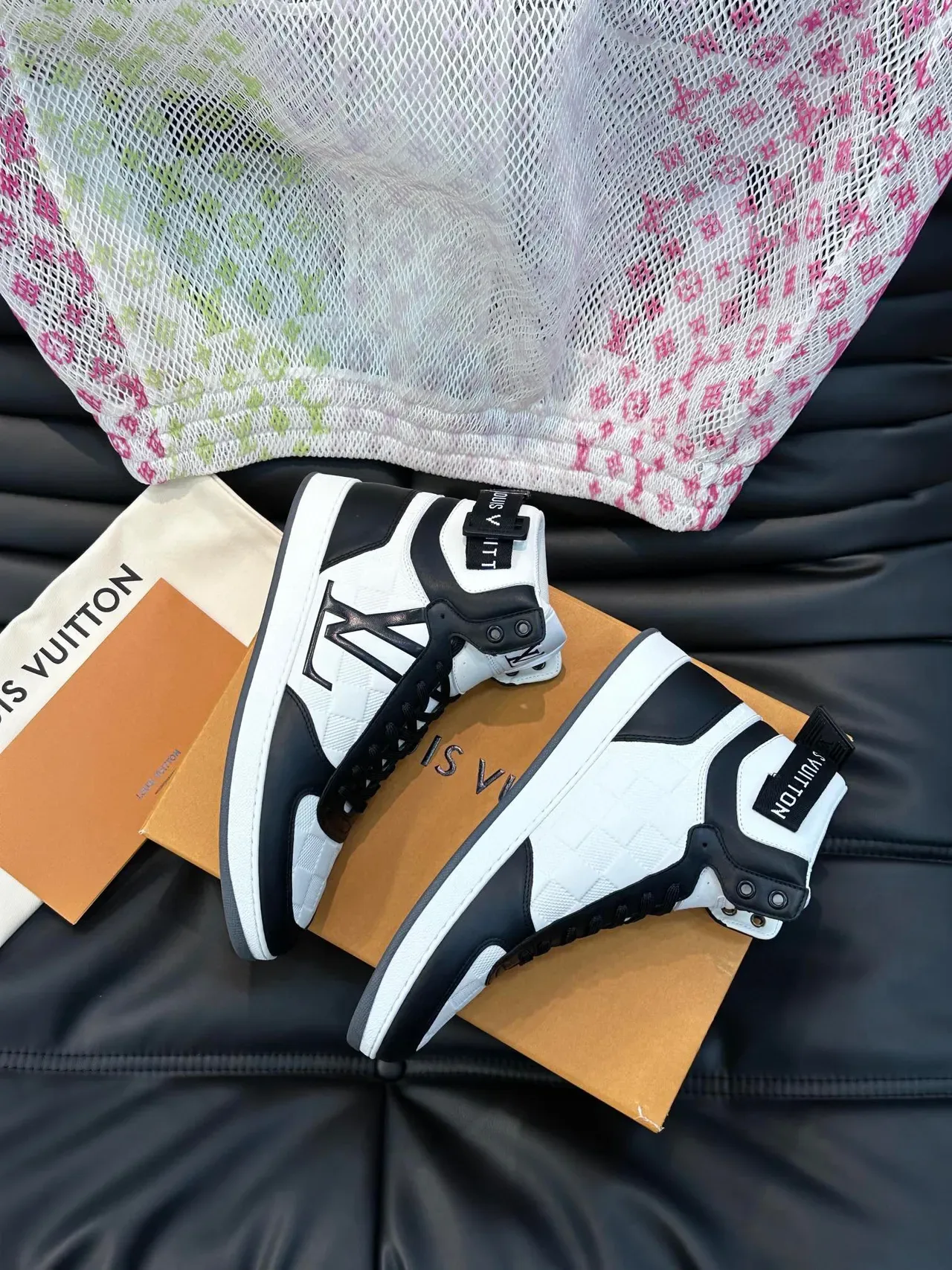 Louis Vuitton LV Trainer White Black High-Top Quilted Textile Lifestyle Sneakers 8