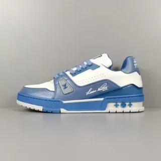Louis Vuitton LV Trainer Blanco Azul Parte Superior Sintética Multicapa Suela Media Esculpida Sneakers Lifestyle