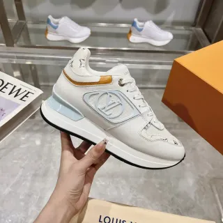 Louis Vuitton LV Trainer White Blue Leather And Mesh Upper Light Monogrammed Side Panel Chunky Sneakers