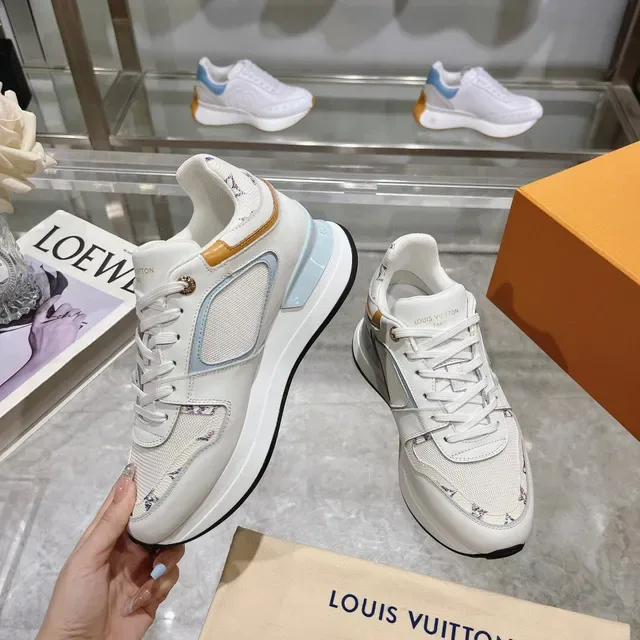 Louis Vuitton LV Trainer White Blue Leather And Mesh Upper Light Monogrammed Side Panel Chunky Sneakers 5
