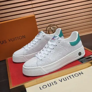 Louis Vuitton LV Trainer Tênis Lifestyle Branco Azul Monograma Perfurado na Parte Superior Sola Plataforma Grossa
