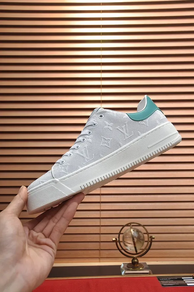 Louis Vuitton LV Trainer White Blue Perforated Monogram Upper Thick Platform Sole Lifestyle Sneakers 6