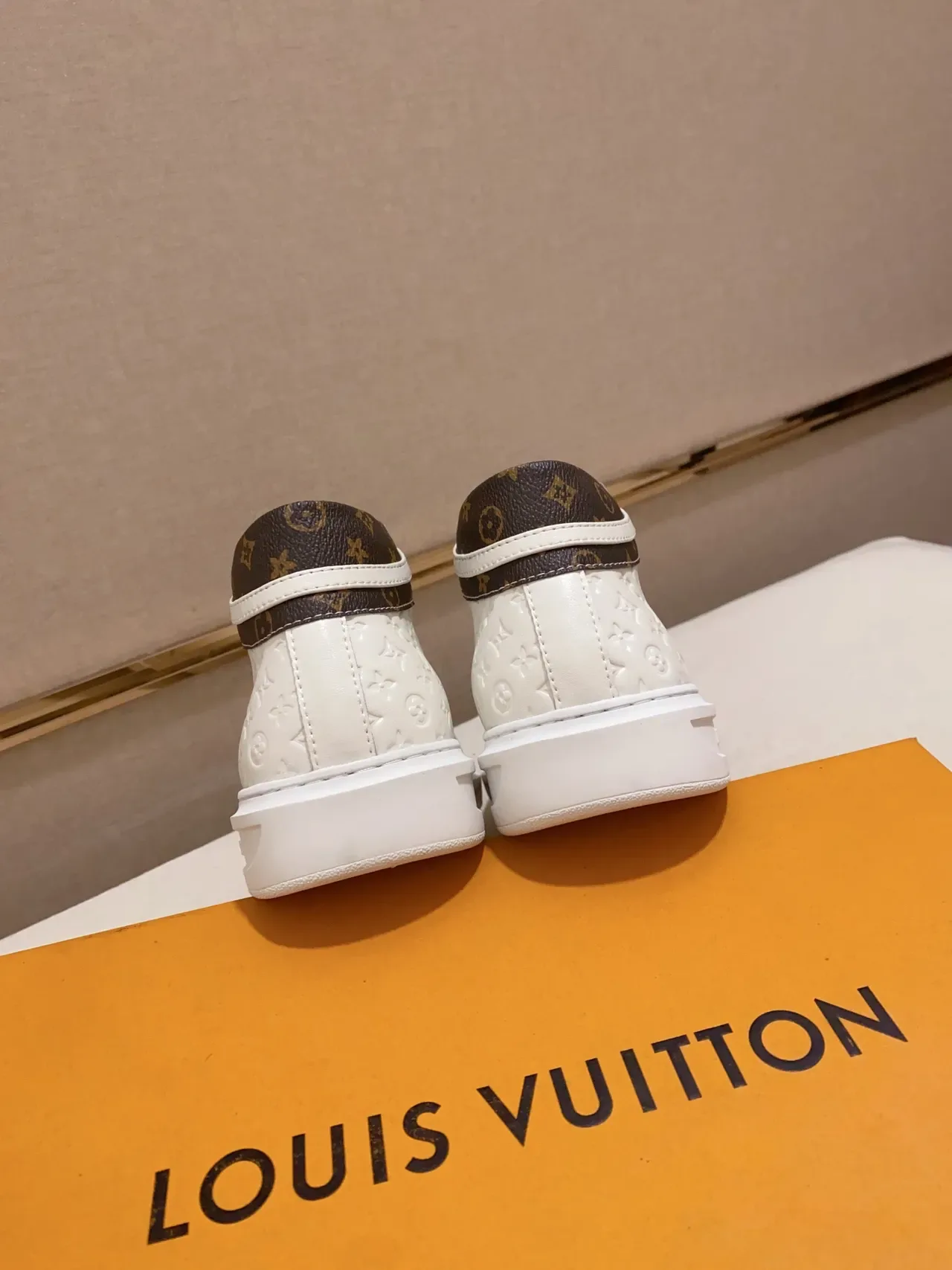 Louis Vuitton LV Trainer White Brown Embossed Monogram High-Top Lifestyle Sneakers 3