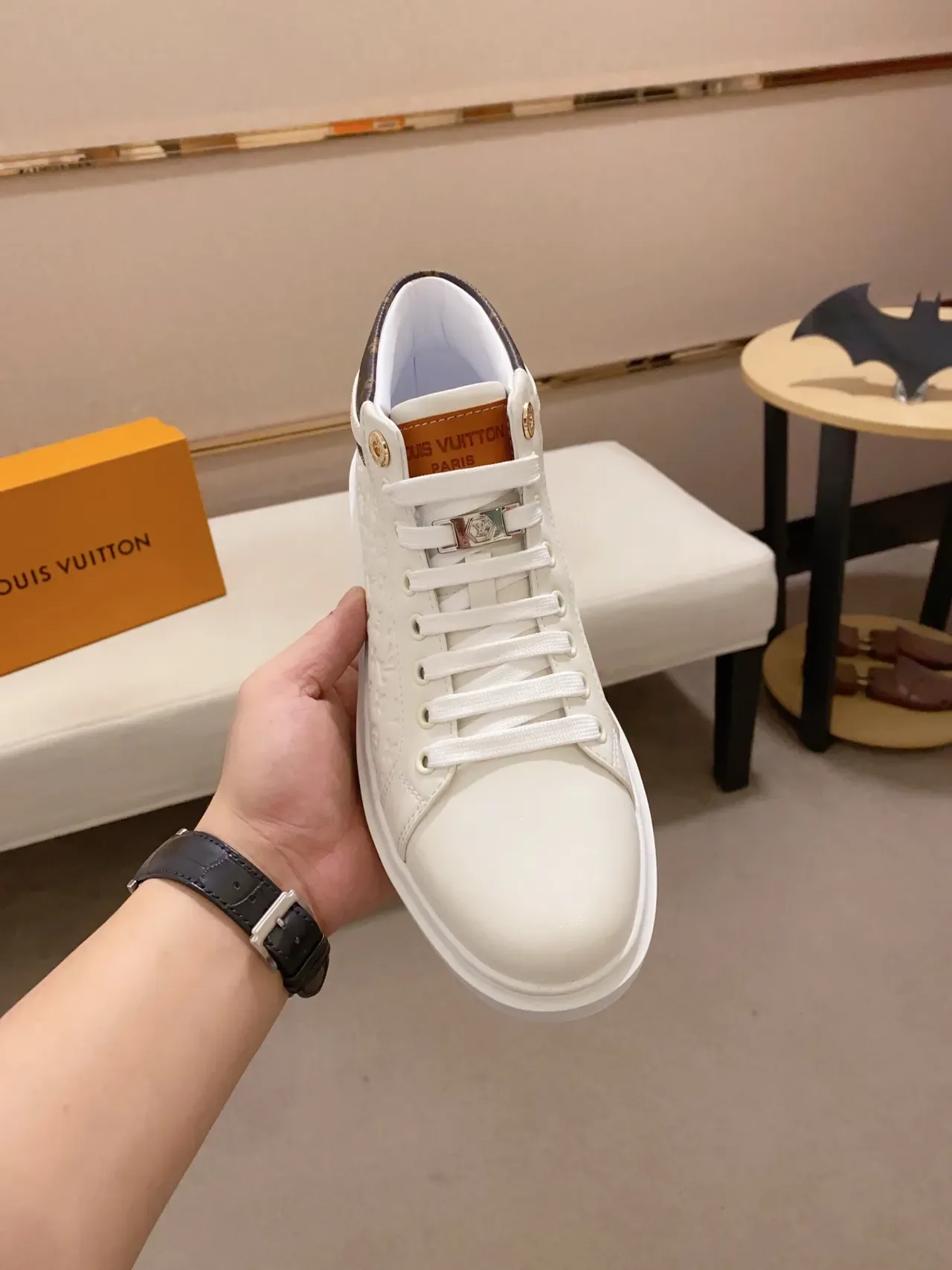 Louis Vuitton LV Trainer White Brown Embossed Monogram High-Top Lifestyle Sneakers 5