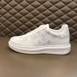 Louis Vuitton LV Trainer Sneakers Lifestyle Blancos y Grises con Cuero e Impresión Monogram Suela de Plataforma