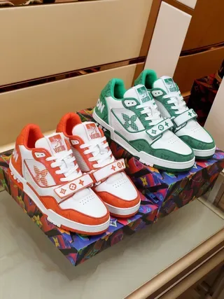 Louis Vuitton LV Trainer White Green Multi-Panel Leather And Mesh Monogrammed Accents Lifestyle Sneakers 3
