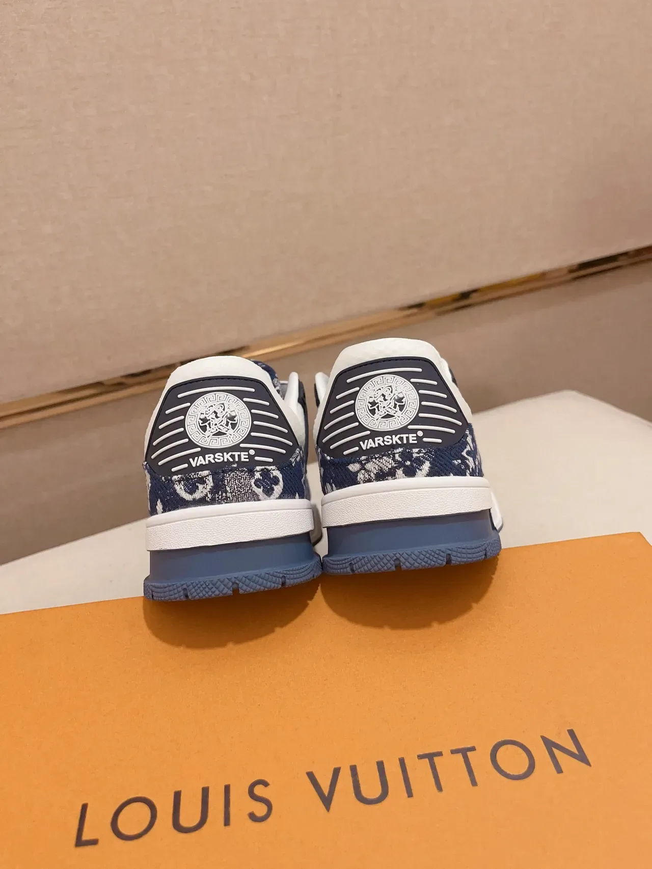 Louis Vuitton LV Trainer White Navy Monogram-Print Overlay Layered Side Strap Lifestyle Sneakers 8