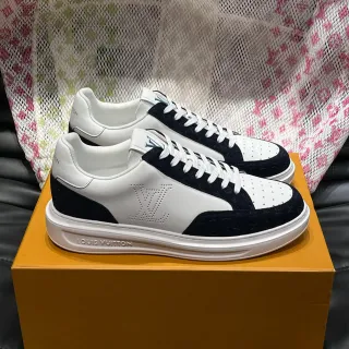 Louis Vuitton LV Trainer Blanco Navy Perforado Monogram Logo Dos Tonos Cuero-Suede Zapatos Lifestyle