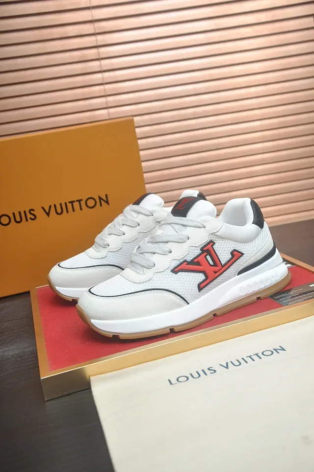 Louis Vuitton LV Trainer White Red Low-Top Mesh-and-Leather Upper Lifestyle Sneakers 4