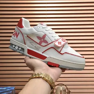 Louis Vuitton LV Trainer Low-Top Sneakers Lifestyle Blanco y Rojo Material Mixto Superior