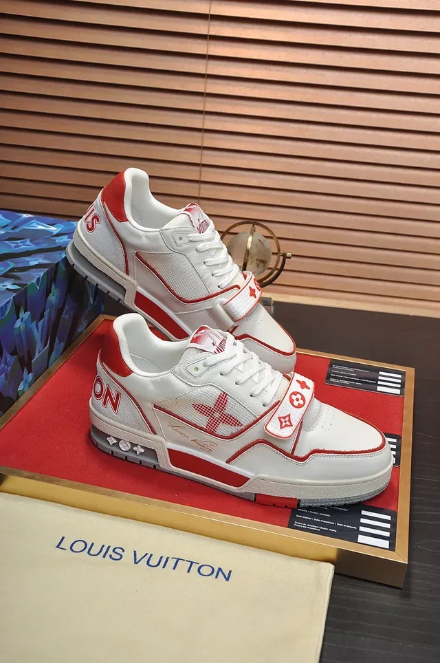 Louis Vuitton LV Trainer White Red Low-Top Mixed-Material Upper Lifestyle Sneakers 5