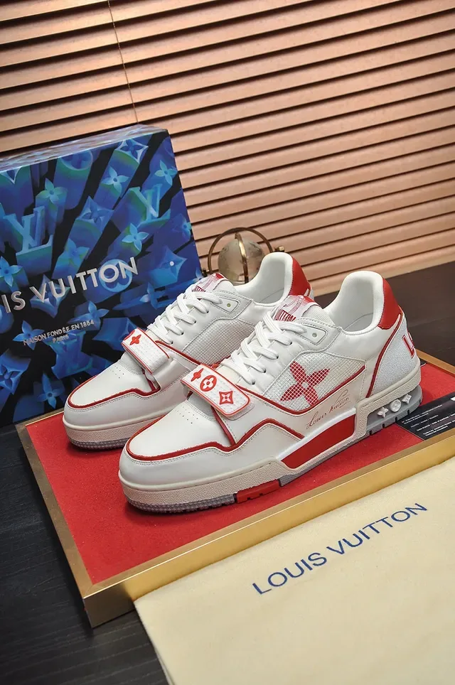 Louis Vuitton LV Trainer White Red Low-Top Mixed-Material Upper Lifestyle Sneakers 7