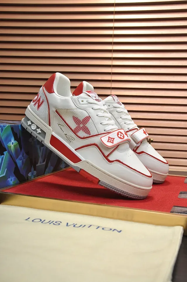 Louis Vuitton LV Trainer White Red Low-Top Mixed-Material Upper Lifestyle Sneakers 8