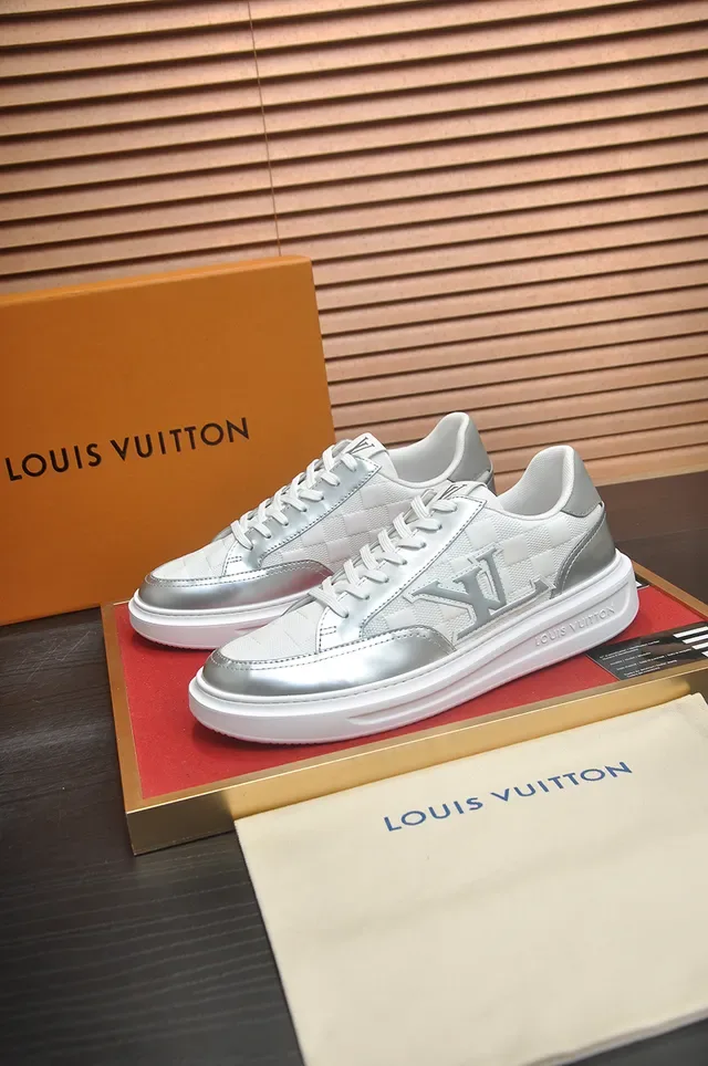 Louis Vuitton LV Trainer White Silver Low-Top Platform Sole Lifestyle Sneakers 4