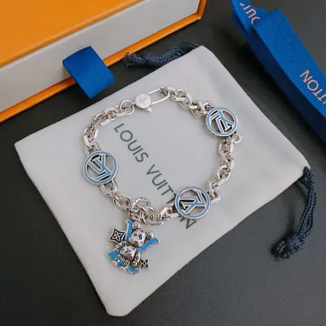 Louis Vuitton Monogram Bear Charm Silver Chain Bracelet 9
