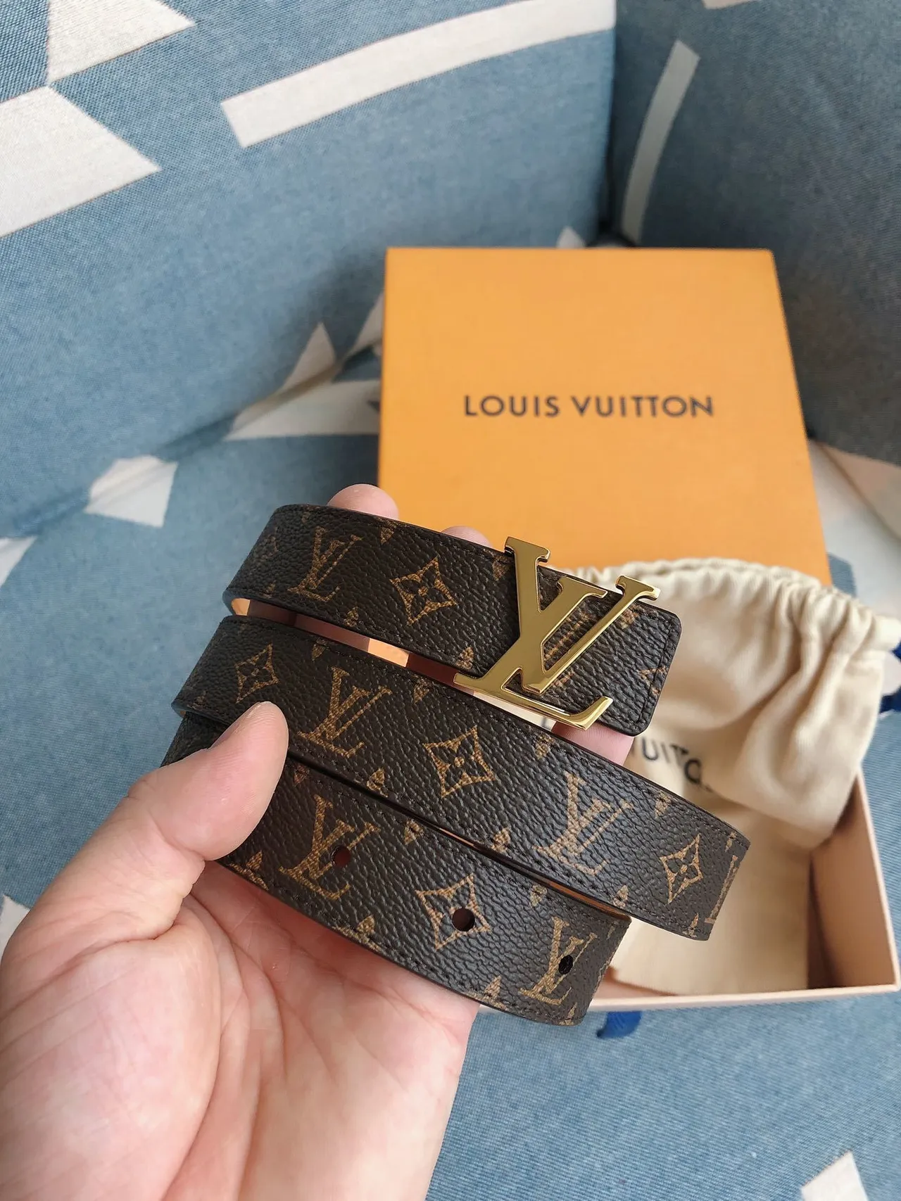 Louis Vuitton Monogram Belt Brown and Gold Leather Belt 2