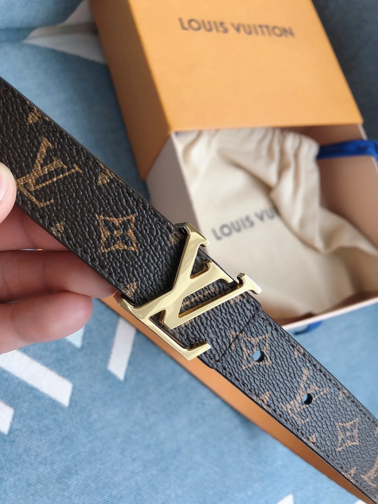 Louis Vuitton Monogram Belt Brown and Gold Leather Belt 3