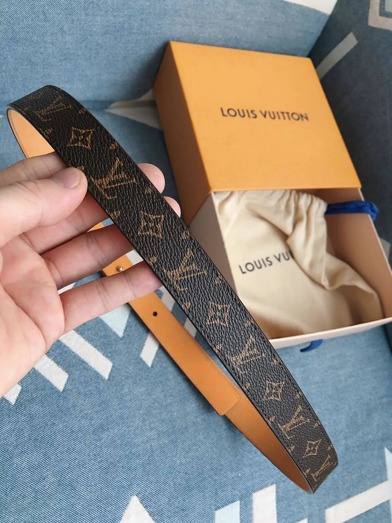 Louis Vuitton Monogram Belt Brown and Gold Leather Belt 4