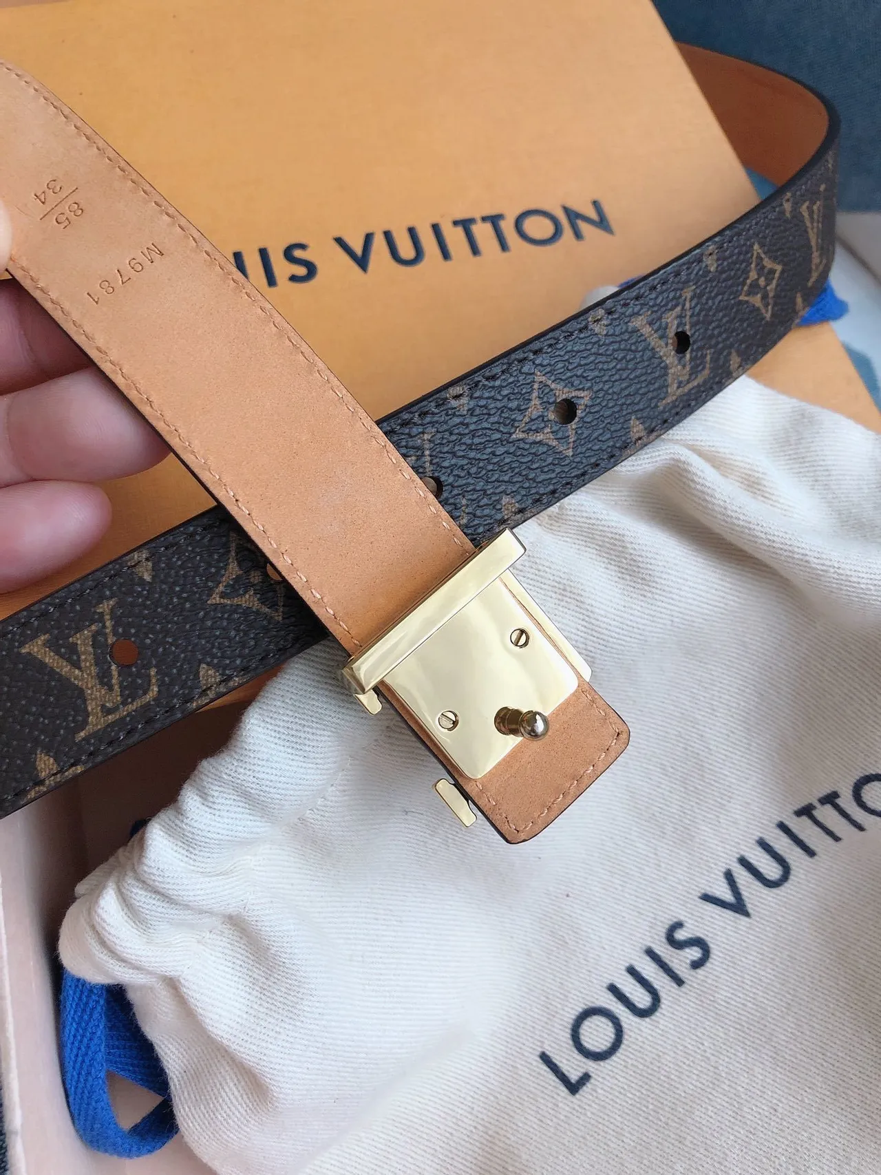Louis Vuitton Monogram Belt Brown and Gold Leather Belt 5