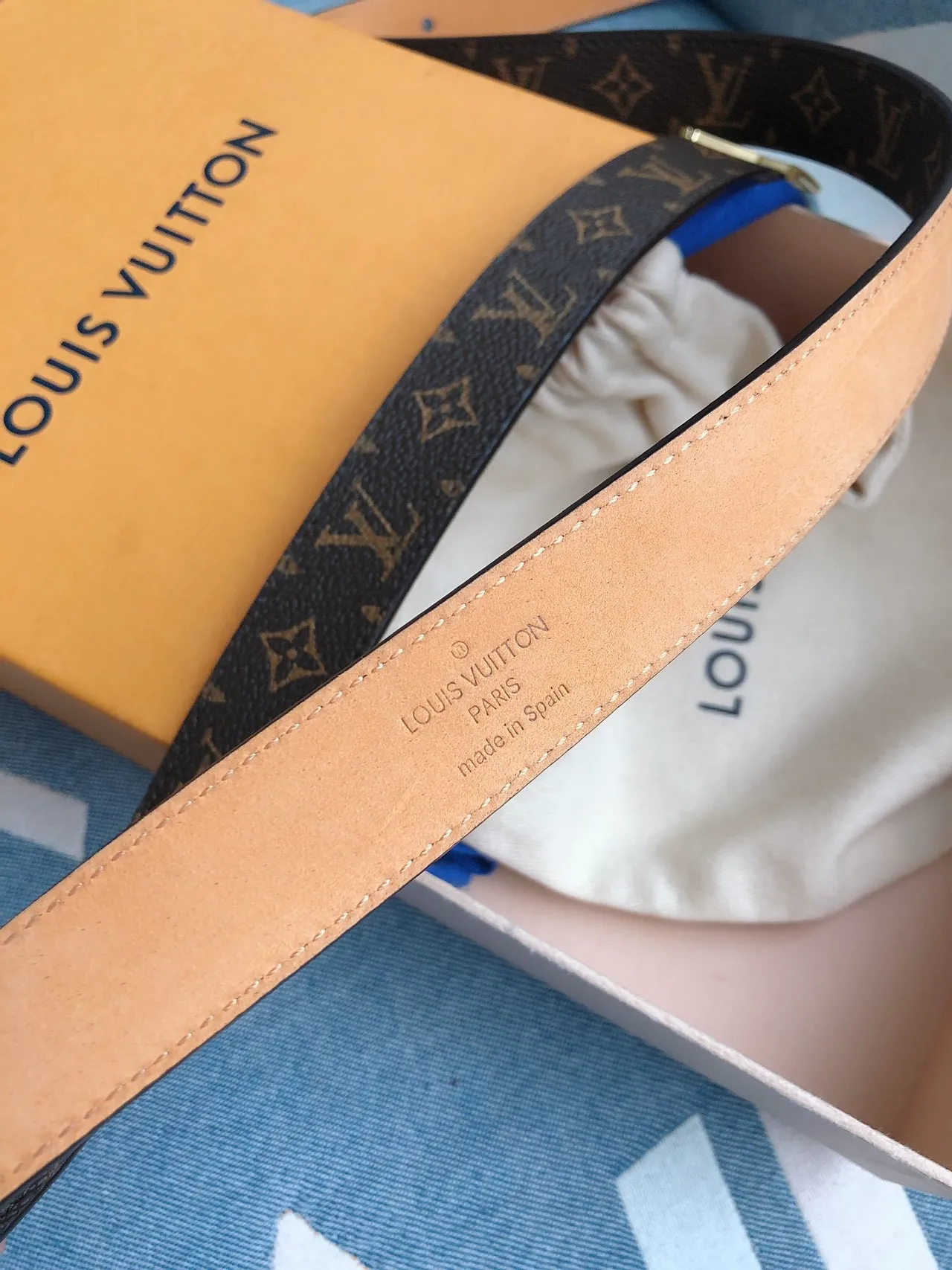 Louis Vuitton Monogram Belt Brown and Gold Leather Belt 6