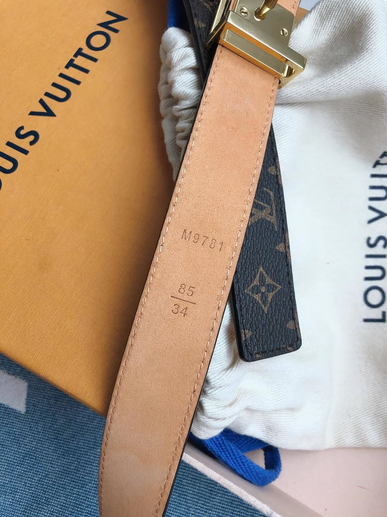 Louis Vuitton Monogram Belt Brown and Gold Leather Belt 7