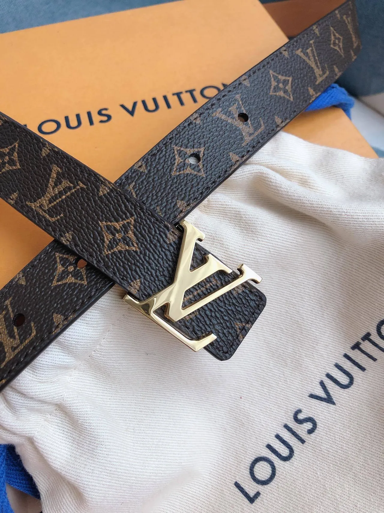 Louis Vuitton Monogram Belt Brown and Gold Leather Belt 8