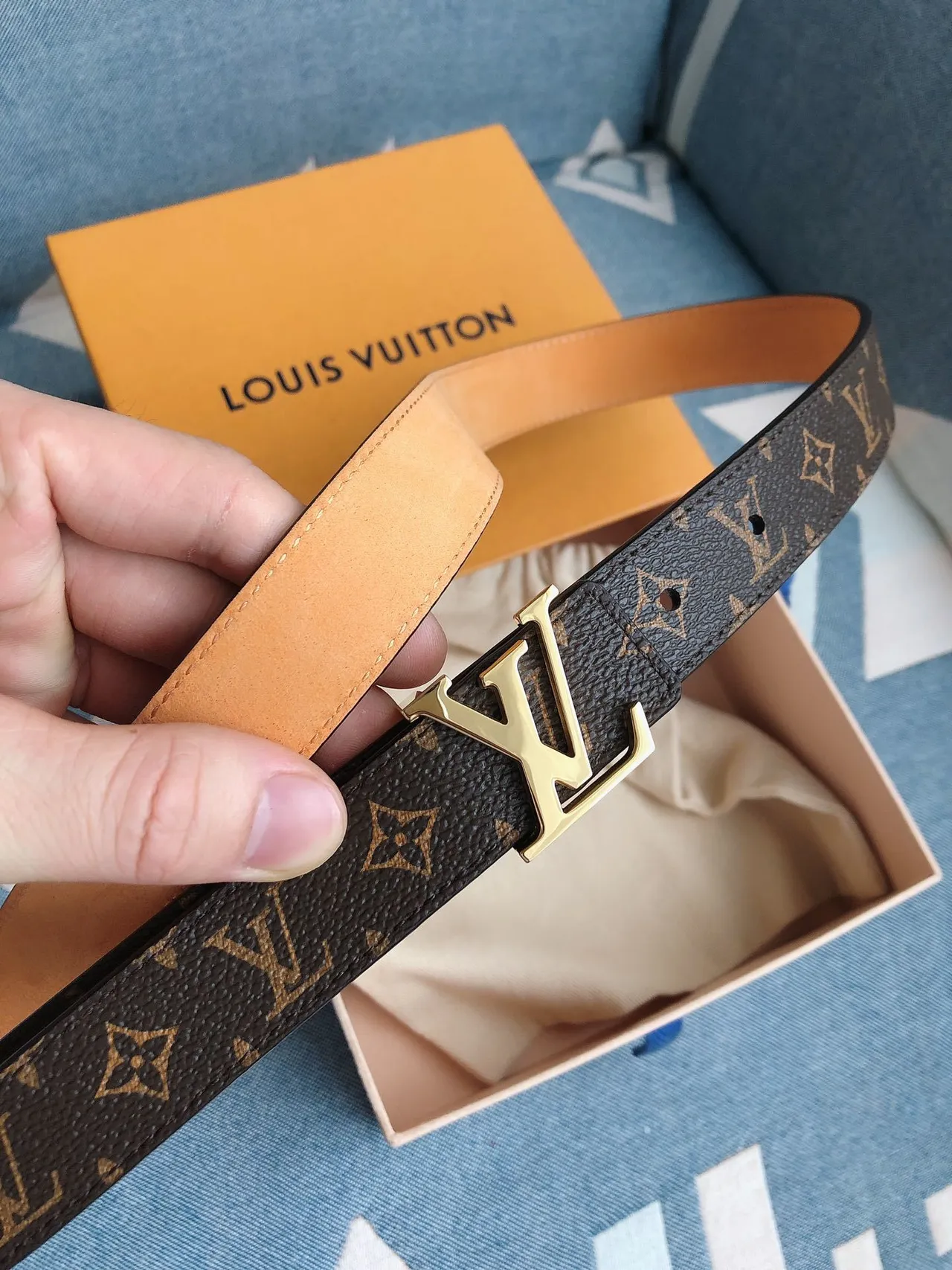 Louis Vuitton Monogram Belt Brown and Gold Leather Belt 9